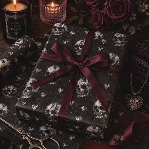 Gothic Skulls & Hearts Dark Romantic Wrapping Paper Sheet