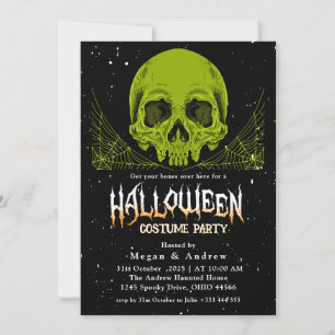 Gothic Skulls in Hats Halloween Costume Party Invitation