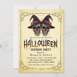 Gothic Skulls in Hats Halloween Costume Party Invitation