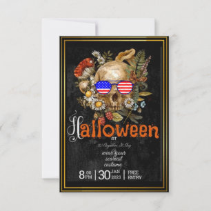 Gothic Skulls in Hats Halloween Costume Party  Invitation