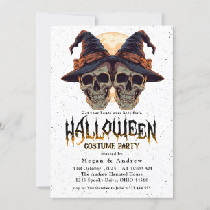 Gothic Skulls in Hats Halloween Costume Party Invitation