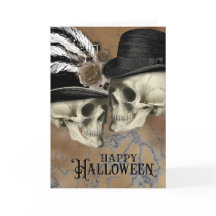 Gothic Skulls in Hats Vintage Halloween