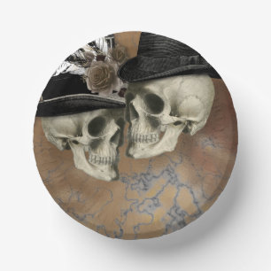 Gothic Skulls in Hats Vintage Halloween Paper Plate