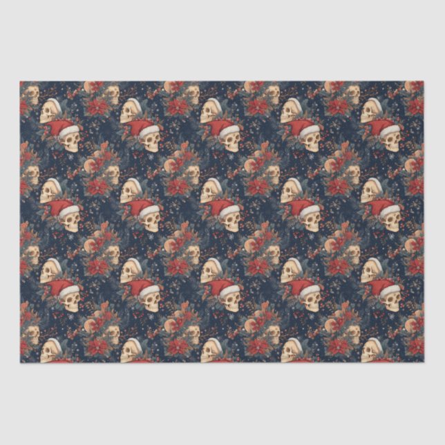 Gothic Skulls in Santa Hats Christmas Tissue Paper (Front)