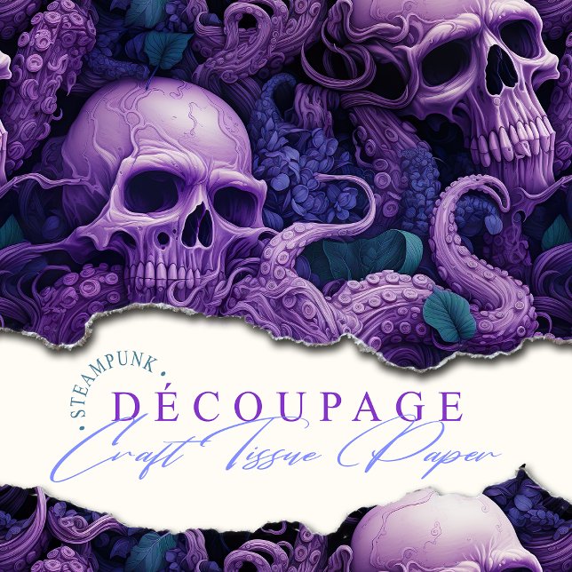 Gothic Skulls Octopus Steampunk Ocean Tissue Paper (Fabulous purple skulls intertwined with octopus tentacles. Perfect for all your  crafting projects.)