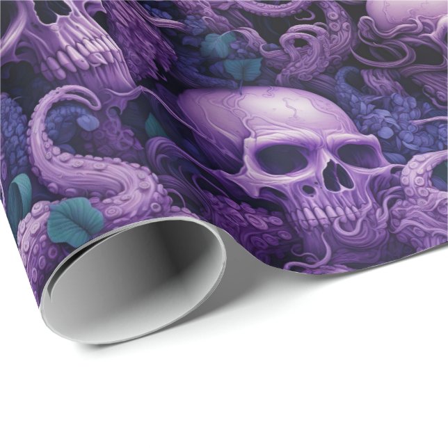 Gothic Skulls Octopus Steampunk Ocean Wrapping Paper (Roll Corner)