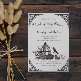 Gothic Skulls, Pumpkin & Fall Leaves Thanksgiving  Invitation