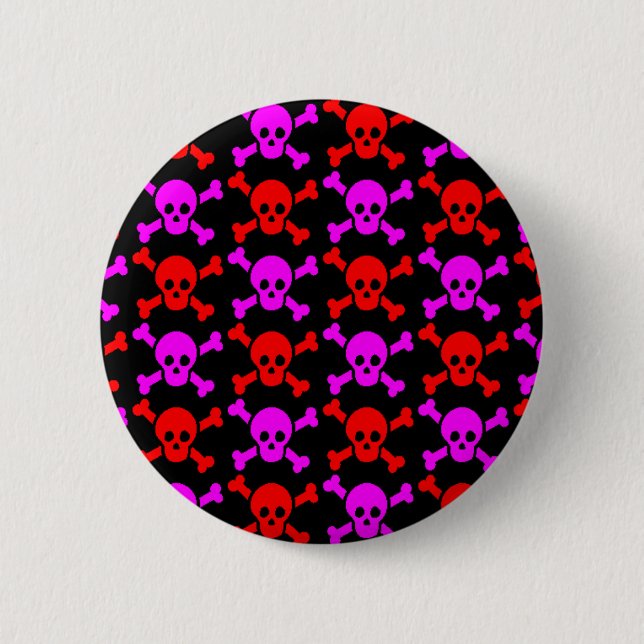 GOTHIC SKULLS RED PINK 6 CM ROUND BADGE (Front)