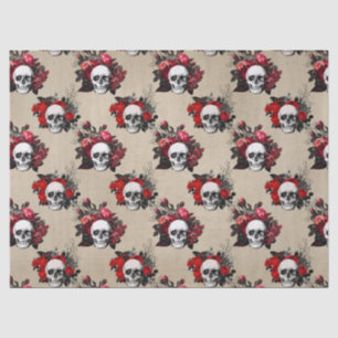 Gothic skulls red roses tiled pattern tissue paper
