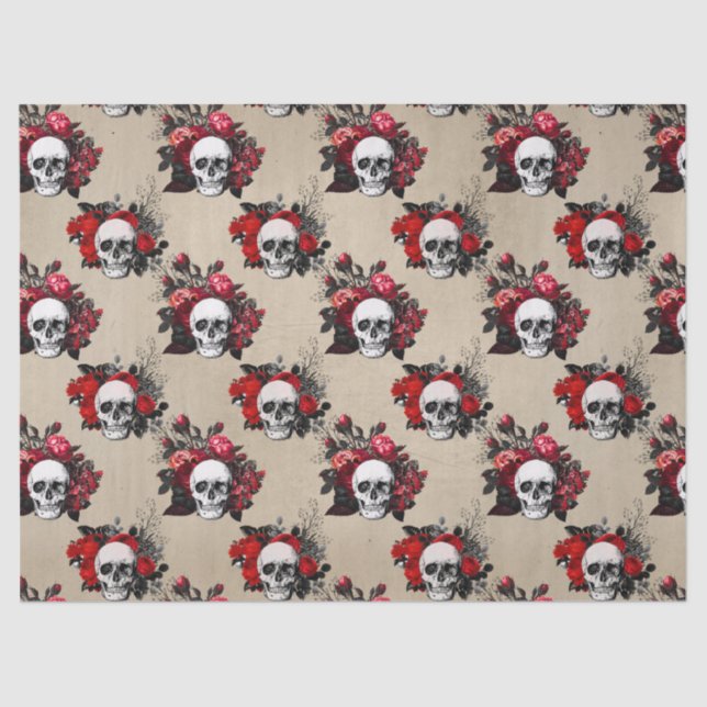Gothic skulls red roses tiled pattern tissue paper (Front)