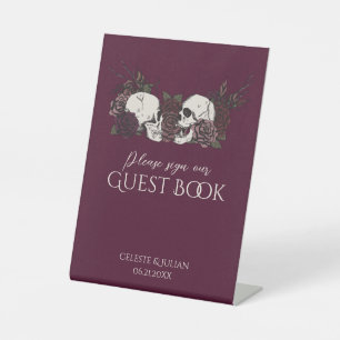 Gothic Skulls & Roses Burgundy Guest Book Sign
