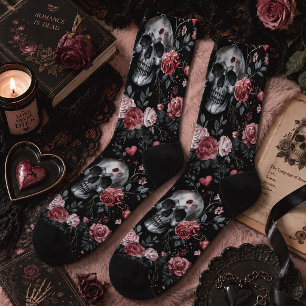 Gothic Skulls & Roses Dark Floral Goth Socks