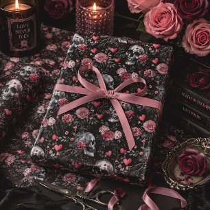 Gothic Skulls & Roses Dark Romantic Wrapping Paper Sheet