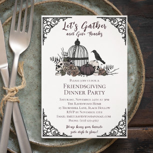 Gothic Skulls & Roses Give Thanks Friendsgiving Invitation