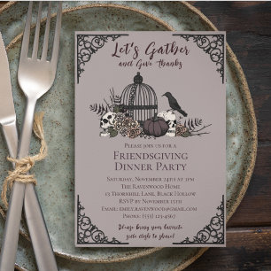Gothic Skulls & Roses Give Thanks Friendsgiving Invitation