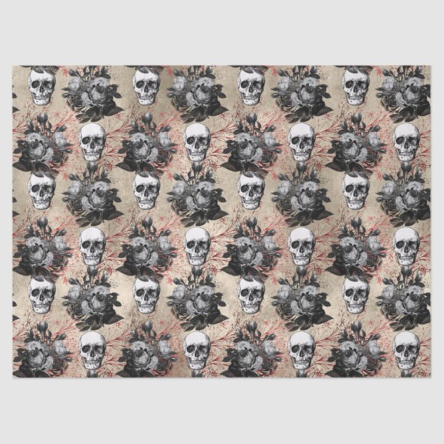 Gothic skulls tiled party tissue paper (Front)