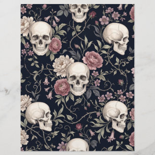 Gothic Skulls & Vintage Roses Scrapbook Paper
