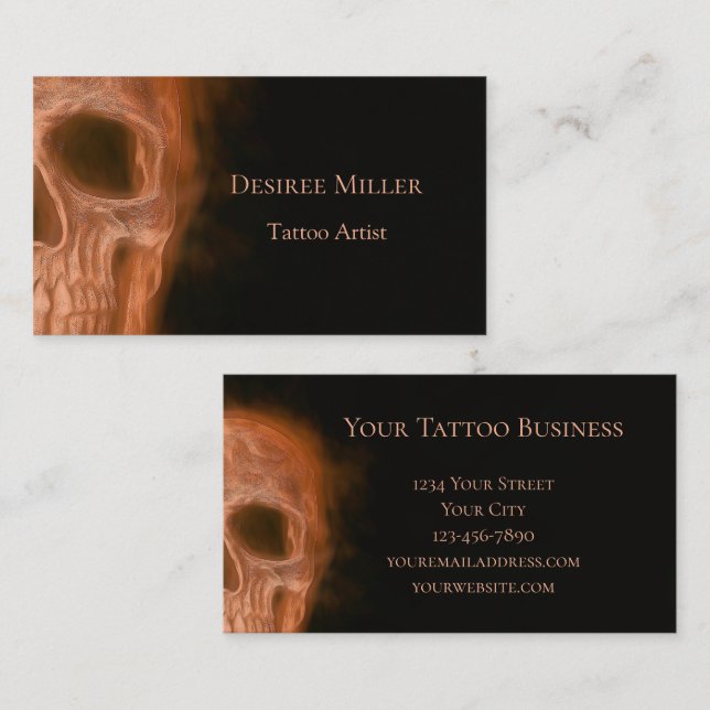 Gothic Smokey Skull Orange Black Tattoo Artist Business Card (Front/Back)
