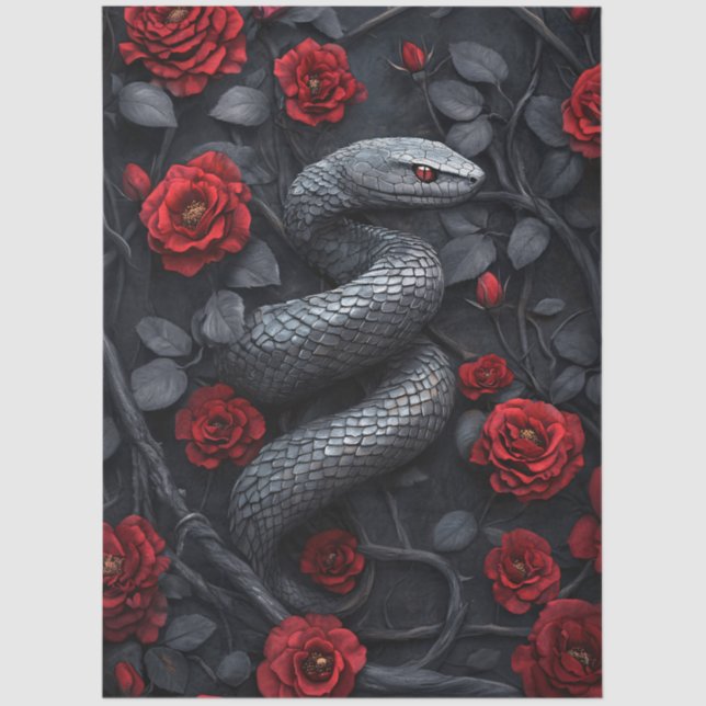 Gothic Snake and Roses Decoupage Tissue Paper (Front)