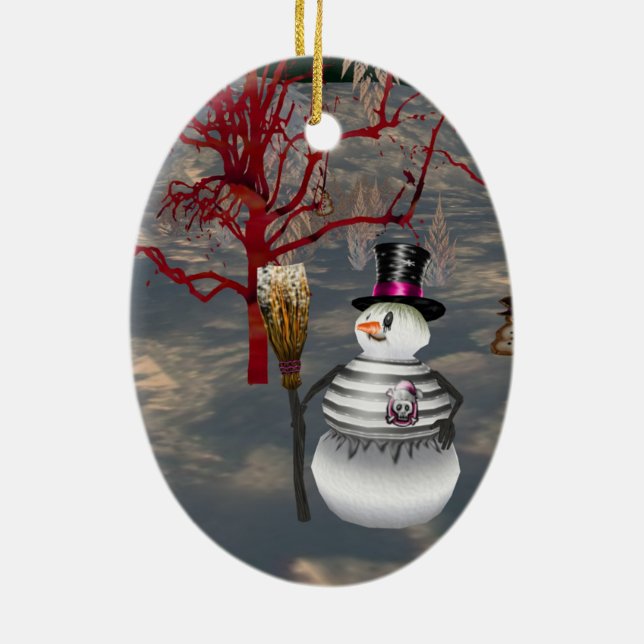 Gothic Snowman Oval Ornament (Back)