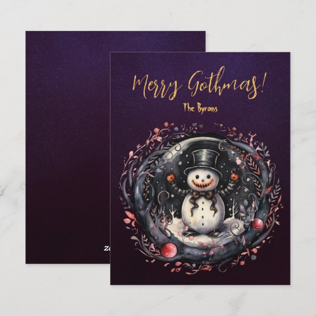 Gothic Snowman  Xmas Holiday Card (Front/Back)
