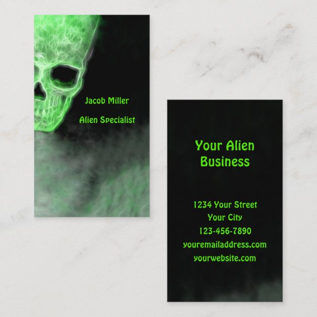 Gothic Space Alien Skull Neon Green Black UFO Business Card (Front/Back)