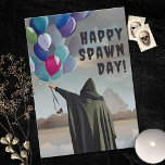 Gothic Spawnday Balloons & Dark Clouds Birthday Card<br><div class="desc">Give the perfect birthday card this year for the Goth in everyone. This beautiful watercolor illustration features a black cloak ghostly figure holding a bundle of balloons, and a quirky lack of emotional attachment sure to tickle their insides. Edit the text on this design to express yourself in your own...</div>
