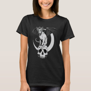 Gothic Sphynx Cat Bat Wicca Goth Skull Evil Pagan  T-Shirt
