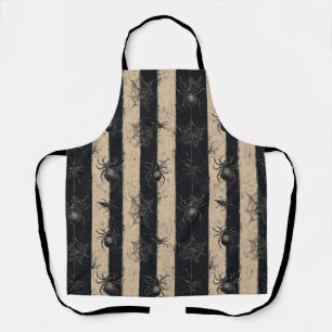 Gothic Spider and Web Striped Halloween Pattern Apron