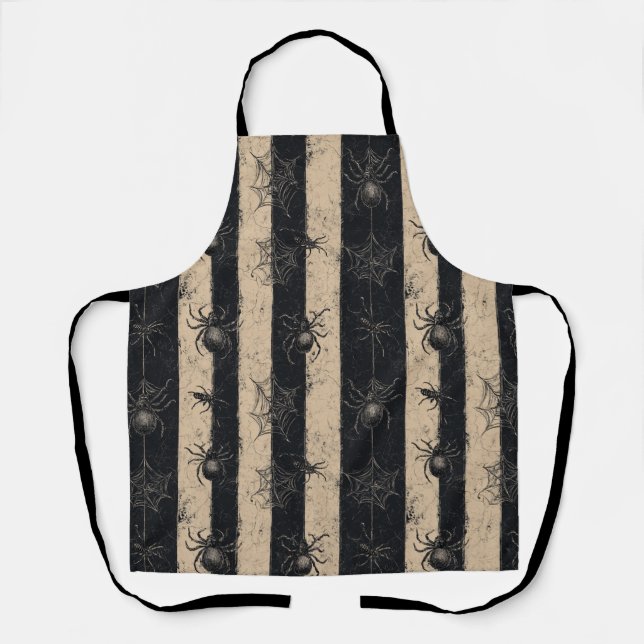 Gothic Spider and Web Striped Halloween Pattern Apron (Front)