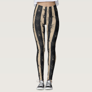 Gothic Spider and Web Striped Halloween Pattern Leggings