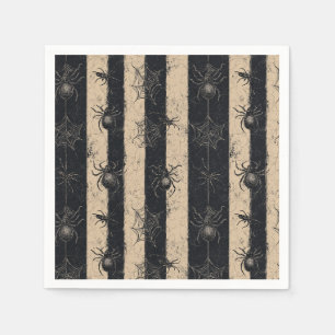 Gothic Spider and Web Striped Halloween Pattern Napkin