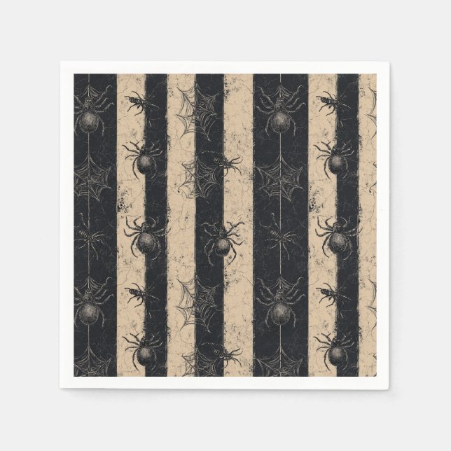 Gothic Spider and Web Striped Halloween Pattern Napkin (Front)