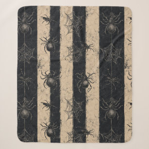 Gothic Spider and Web Striped Halloween Pattern Sherpa Blanket