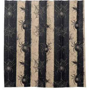 Gothic Spider and Web Striped Halloween Pattern Shower Curtain