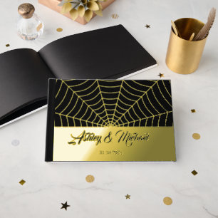 Gothic spider web Custom Wedding black gold foil Guest Book