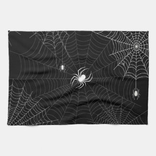 Gothic Spider Web Halloween Black & White Tea Towel