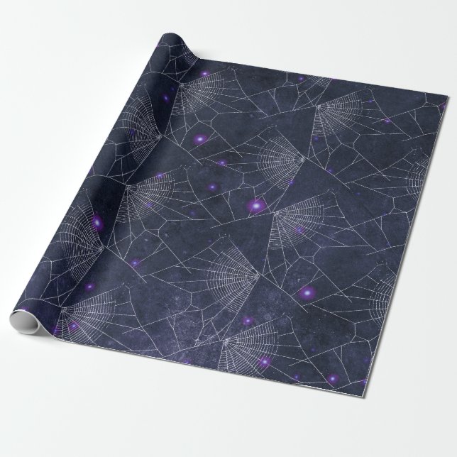 Gothic Spider Web Halloween Pattern Wrapping Paper (Unrolled)