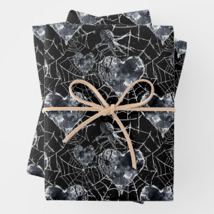 Gothic Spider Web Hearts Romantic Wrapping Paper Sheet