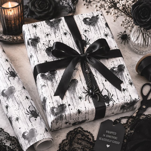 Gothic Spider Web Hearts Spooky Wrapping Paper (Creator Uploaded)