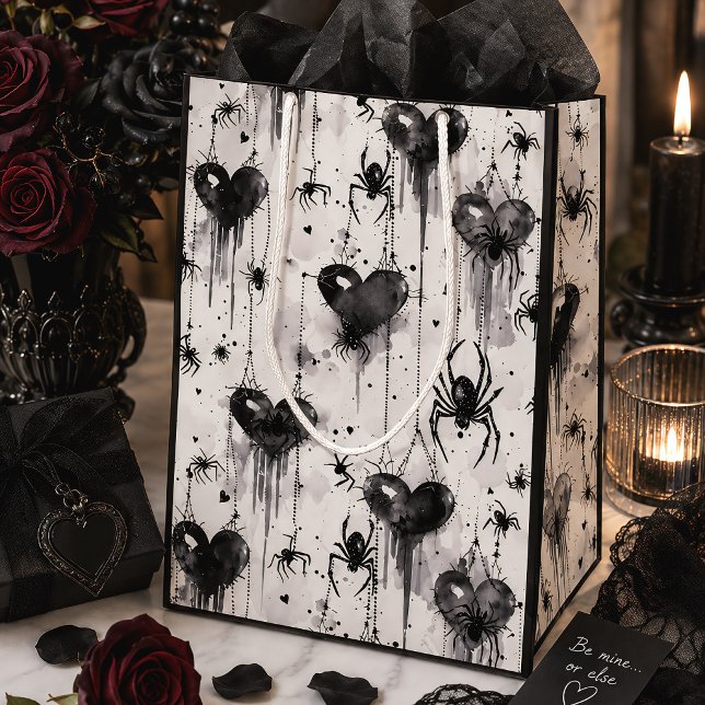 Gothic Spider Web Hearts Valentine Medium Gift Bag (Creator Uploaded)