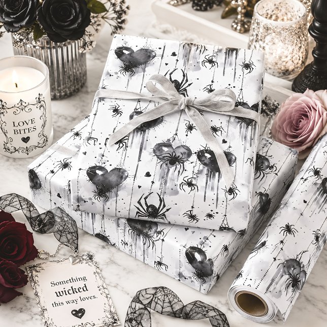 Gothic Spider Web Hearts Valentine Wrapping Paper Sheet (Creator Uploaded)
