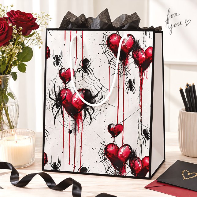 Gothic Spider Web & Red Hearts Valentine Medium Gift Bag (Creator Uploaded)