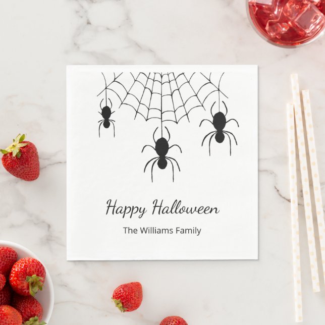 Gothic Spiders Black White Halloween Party Napkin (Insitu)