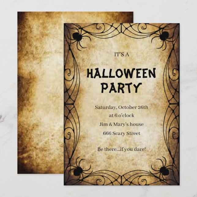 Gothic Spiders Halloween Party Invitation (Front/Back)