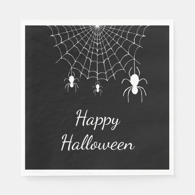 Gothic Spiders Simple Black White Happy Halloween  Napkin (Front)