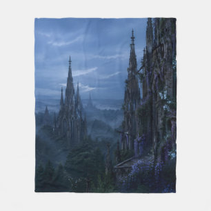 Gothic Spires Misty Forest Fleece Blanket