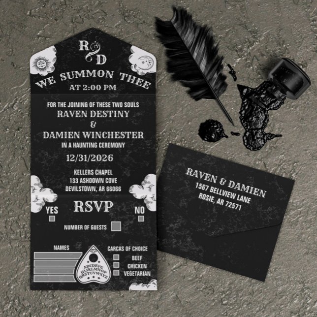 Gothic Spirit Board Fall Halloween, Witchy Wedding All In One Invitation (Creator Uploaded)