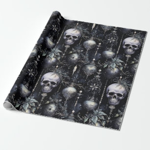 Gothic Spooky Christmas Skulls Wrapping Paper