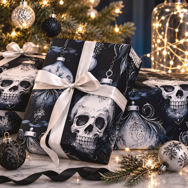 Gothic Spooky Christmas Skulls Wrapping Paper (Creator Uploaded)